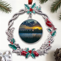 Peaceful Horizons Of Uruguay  Metal X mas Wreath Holly Leaf Ornament