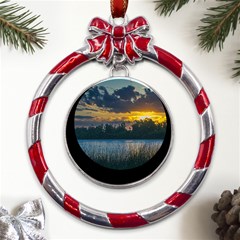 Peaceful Horizons Of Uruguay  Metal Red Ribbon Round Ornament