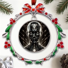 Robotics Robot Technology Future Metal X mas Wreath Ribbon Ornament