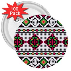 Ukrainian Folk Seamless Pattern Ethnic Ornament Border Element Traditional 3  Buttons (100 Pack)  by Grandong