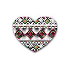 Ukrainian Folk Seamless Pattern Ethnic Ornament Border Element Traditional Rubber Heart Coaster (4 Pack)