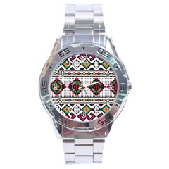 Ukrainian Folk Seamless Pattern Ethnic Ornament Border Element Traditional Stainless Steel Analogue Watch