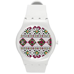 Ukrainian Folk Seamless Pattern Ethnic Ornament Border Element Traditional Round Plastic Sport Watch (m) by Grandong