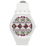 Ukrainian Folk Seamless Pattern Ethnic Ornament Border Element Traditional Round Plastic Sport Watch (M) Front