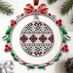 Ukrainian Folk Seamless Pattern Ethnic Ornament Border Element Traditional Metal X mas Wreath Ribbon Ornament