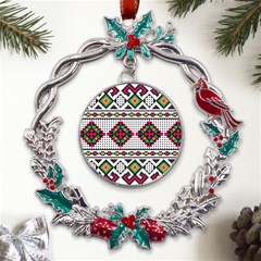 Ukrainian Folk Seamless Pattern Ethnic Ornament Border Element Traditional Metal X mas Wreath Holly Leaf Ornament by Grandong