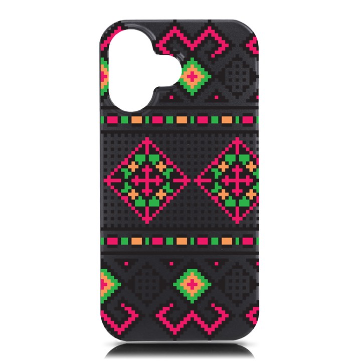 Ukrainian Folk Seamless Pattern Ethnic Ornament Border Element Traditional iPhone 16 Black UV Print PC Hardshell Case