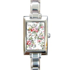 Floral Elements Peony Chinese Rose Rectangle Italian Charm Watch by Grandong