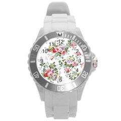 Floral Elements Peony Chinese Rose Round Plastic Sport Watch (l) by Grandong