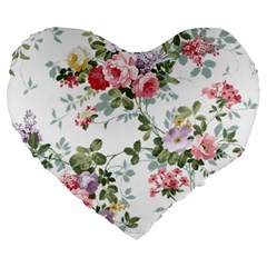 Floral Elements Peony Chinese Rose Large 19  Premium Heart Shape Cushions by Grandong