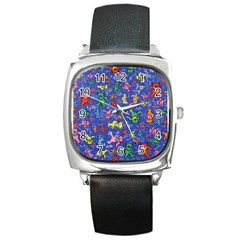 Grateful Dead Dancing Bears Pattern Square Metal Watch