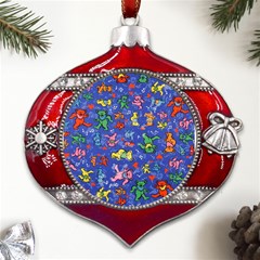 Grateful Dead Dancing Bears Pattern Metal Snowflake And Bell Red Ornament