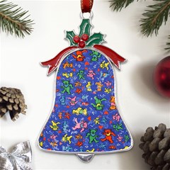 Grateful Dead Dancing Bears Pattern Metal Holly Leaf Bell Ornament