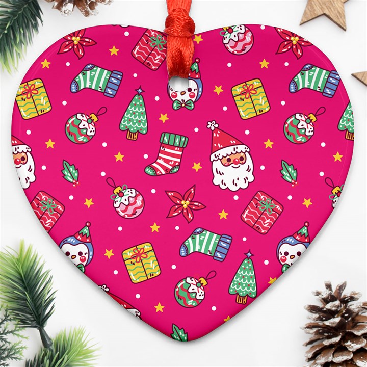 cute pink christmas pattern Ornament (Heart)