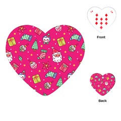 Cute Pink Christmas Pattern Playing Cards Single Design (heart)