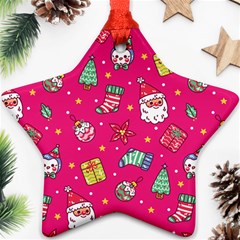 Cute Pink Christmas Pattern Star Ornament (two Sides) by designsbymallika