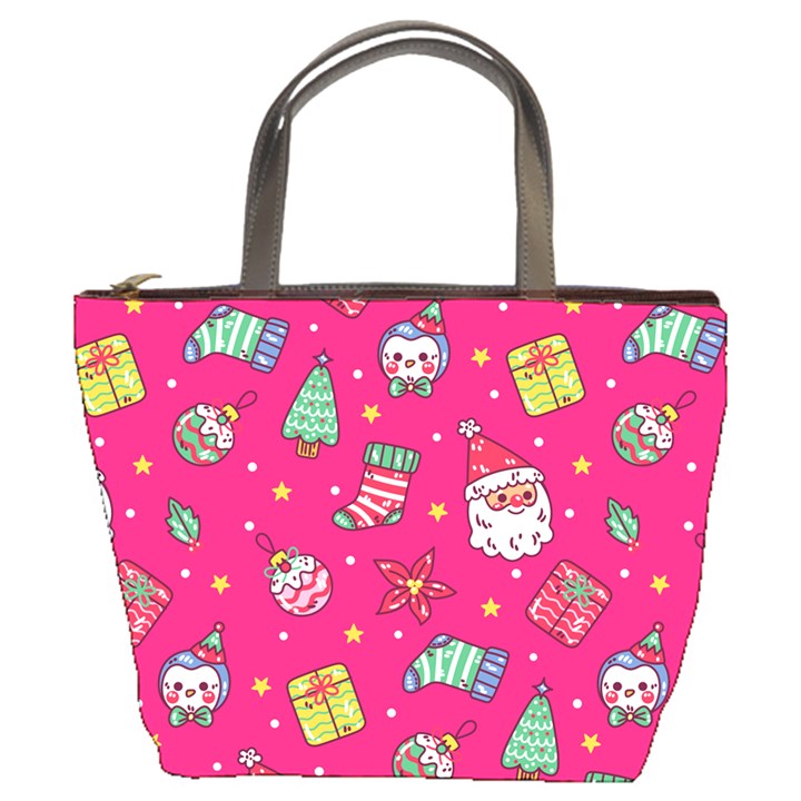 cute pink christmas pattern Bucket Bag