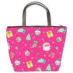 cute pink christmas pattern Bucket Bag Back