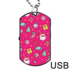 Cute Pink Christmas Pattern Dog Tag Usb Flash (two Sides) by designsbymallika