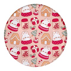 Cute Christmas Cartoon Round Glass Fridge Magnet (4 Pack)