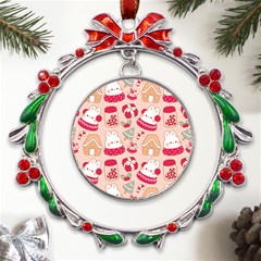 Cute Christmas Cartoon Metal X mas Wreath Ribbon Ornament