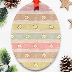 Stripes Floral Designs Oval Ornament (two Sides)