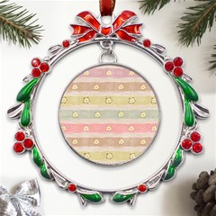 Stripes Floral Designs Metal X mas Wreath Ribbon Ornament