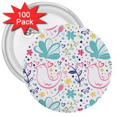 Cute Bird Pattern 3  Buttons (100 Pack)  by designsbymallika