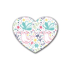 Cute Bird Pattern Rubber Coaster (heart) by designsbymallika