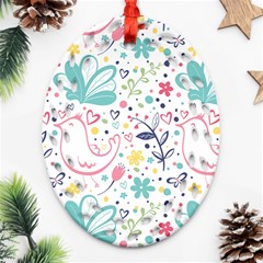 Cute Bird Pattern Oval Filigree Ornament (two Sides)