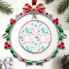 Cute Bird Pattern Metal X mas Wreath Ribbon Ornament