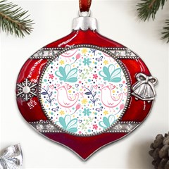 Cute Bird Pattern Metal Snowflake And Bell Red Ornament