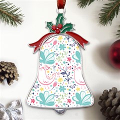 Cute Bird Pattern Metal Holly Leaf Bell Ornament