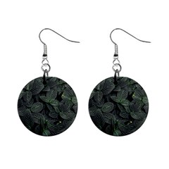 Leaves Plant Foliage Green Mini Button Earrings by Cemarart