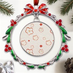 Floral Pattern Metal X mas Wreath Ribbon Ornament