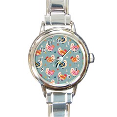 Cute Bird Pattern Round Italian Charm Watch by designsbymallika