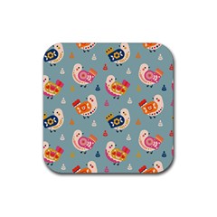 Cute Bird Pattern Rubber Coaster (square) by designsbymallika