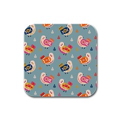 Cute Bird Pattern Rubber Square Coaster (4 Pack) by designsbymallika