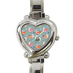 Cute Bird Pattern Heart Italian Charm Watch by designsbymallika