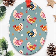 Cute Bird Pattern Oval Ornament (two Sides)