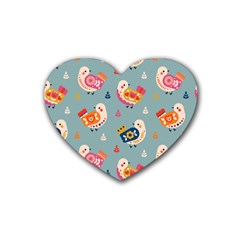 Cute Bird Pattern Rubber Heart Coaster (4 Pack) by designsbymallika