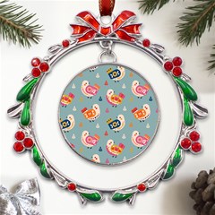 Cute Bird Pattern Metal X mas Wreath Ribbon Ornament