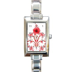 A Design Of A Red Flower On A White Background Rectangle Italian Charm Watch