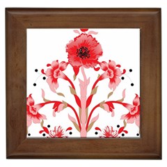 A Design Of A Red Flower On A White Background Framed Tile