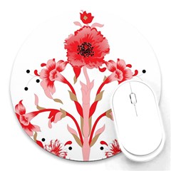 A Design Of A Red Flower On A White Background Round Mousepad