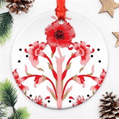 A Design Of A Red Flower On A White Background Ornament (round)