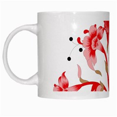 A Design Of A Red Flower On A White Background White Mug