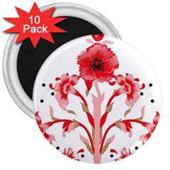 A Design Of A Red Flower On A White Background 3  Magnets (10 Pack) 