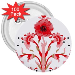 A Design Of A Red Flower On A White Background 3  Buttons (100 Pack) 