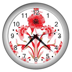 A Design Of A Red Flower On A White Background Wall Clock (silver)